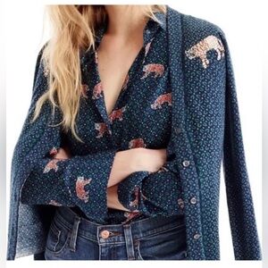 J. Crew Silk Tiger Print Shirt